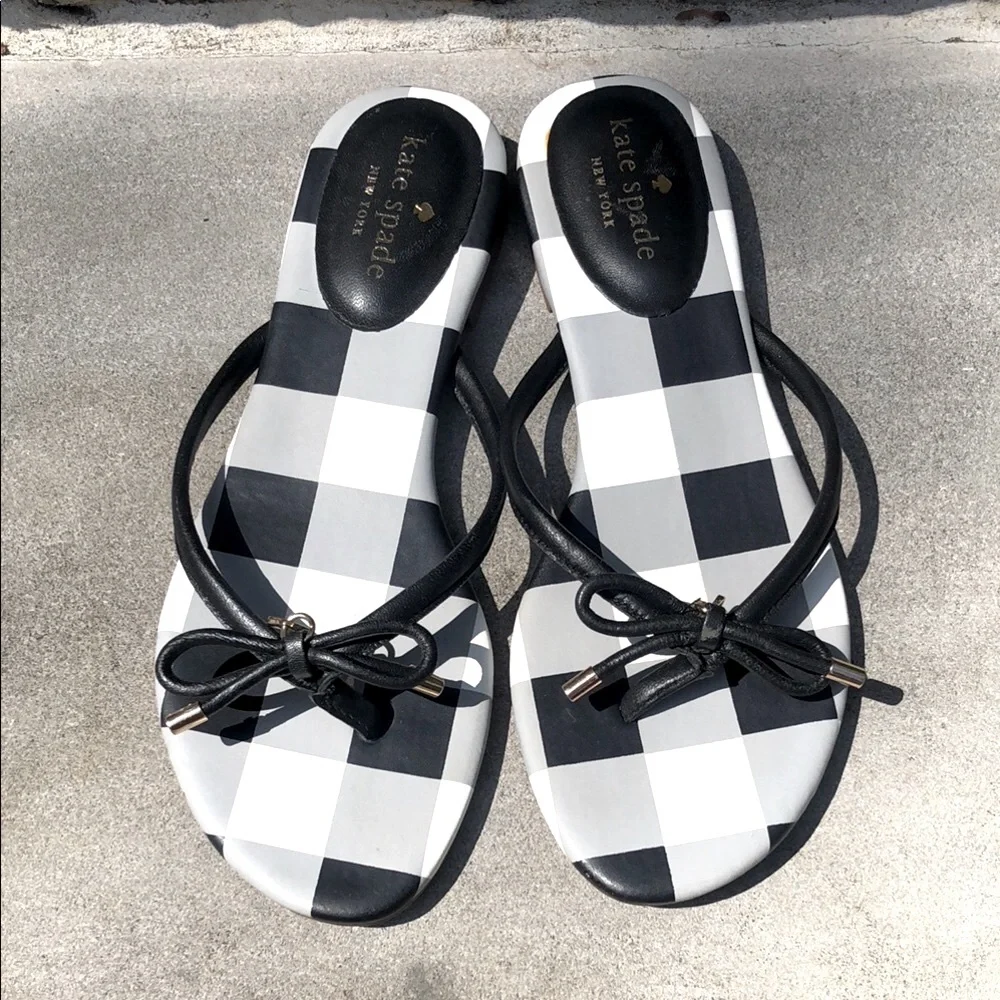 Kate Spade Mystic Bow Sandals flip flops checkered size 7